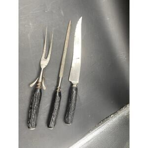 Landers Frary Clark Aetna Works Antique Fulx Antler Fork Knife Sharp Carving